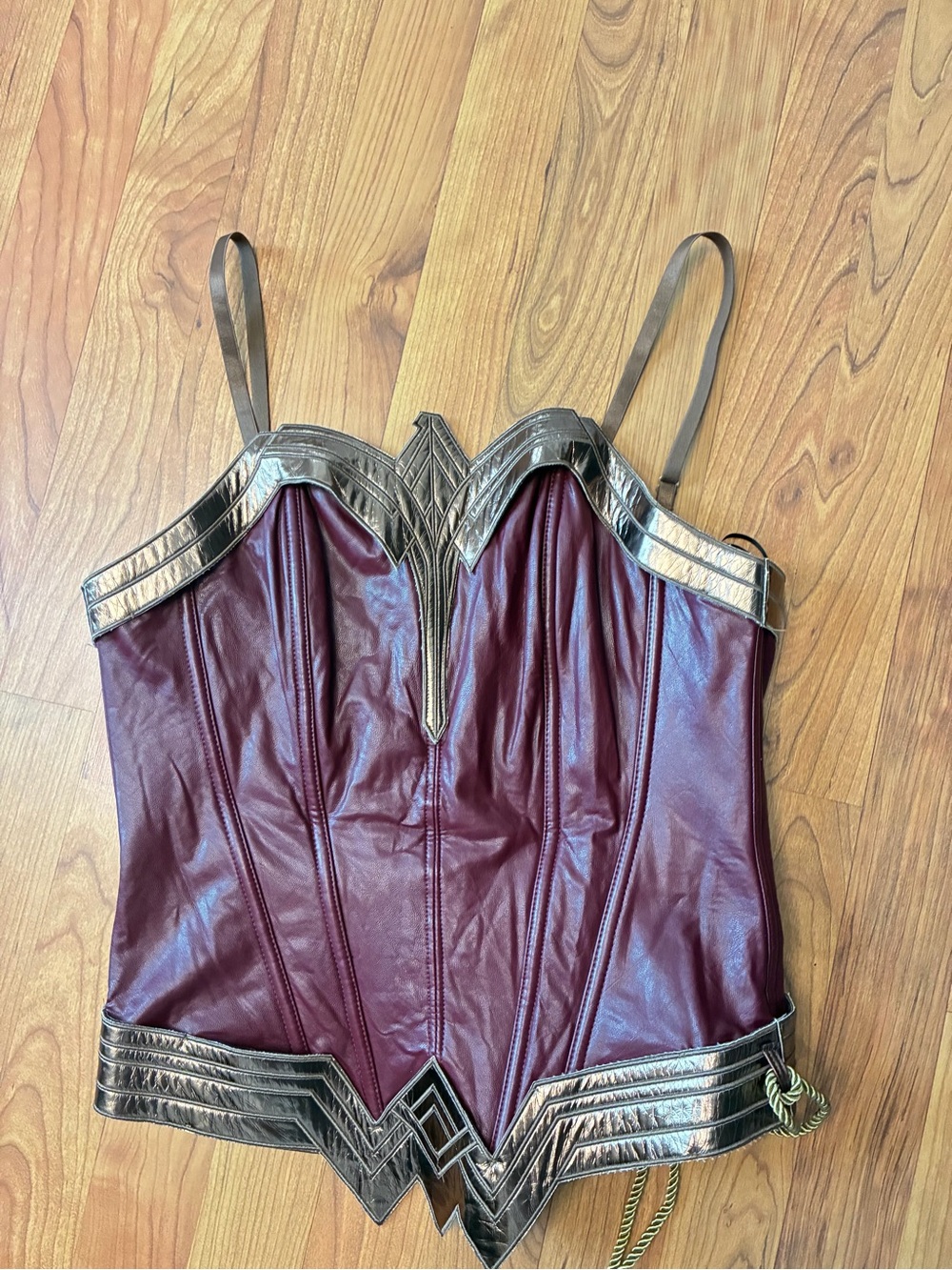 Wonder Woman Corset Costume Top – Burgundy Gold Faux Leather – Medium - Picture 2 of 5
